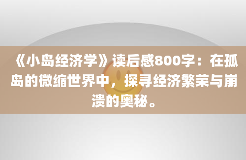 《小岛经济学》读后感800字：在孤岛的微缩世界中，探寻经济繁荣与崩溃的奥秘。