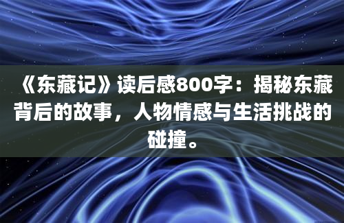 《东藏记》<a href=https://www.baixuetang.com target=_blank class=infotextkey>读后感</a>800字：揭秘东藏背后的故事，人物情感与生活挑战的碰撞。