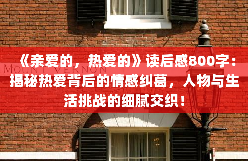 《亲爱的，热爱的》读后感800字：揭秘热爱背后的情感纠葛，人物与生活挑战的细腻交织！