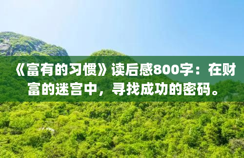 《富有的习惯》读后感800字：在财富的迷宫中，寻找成功的密码。