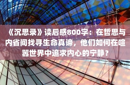 《沉思录》读后感800字：在哲思与内省间找寻生命真谛，他们如何在喧嚣世界中追求内心的宁静？