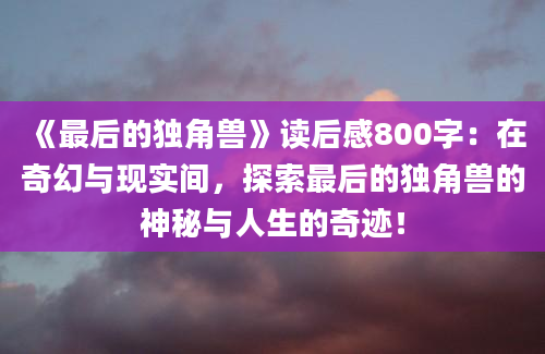 《最后的独角兽》读后感800字：在奇幻与现实间，探索最后的独角兽的神秘与人生的奇迹！