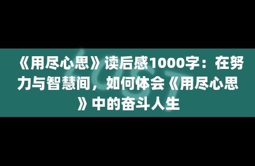 《用尽心思》读后感1000字：在努力与智慧间，如何体会《用尽心思》中的奋斗人生