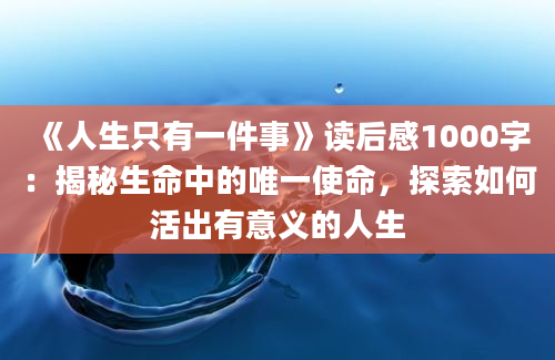 《人生只有一件事》读后感1000字：揭秘生命中的唯一使命，探索如何活出有意义的人生