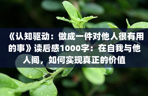 《认知驱动：做成一件对他人很有用的事》读后感1000字：在自我与他人间，如何实现真正的价值