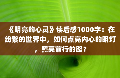 《明亮的心灵》读后感1000字：在纷繁的世界中，如何点亮内心的明灯，照亮前行的路？