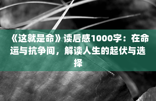 《这就是命》读后感1000字：在命运与抗争间，解读人生的起伏与选择