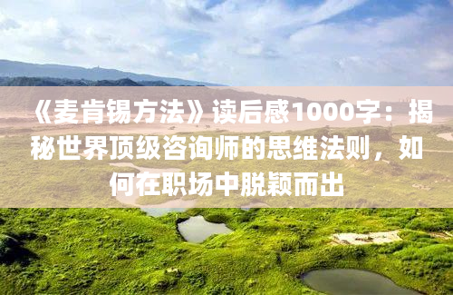 《麦肯锡方法》读后感1000字：揭秘世界顶级咨询师的思维法则，如何在职场中脱颖而出