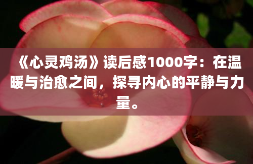 《心灵鸡汤》读后感1000字：在温暖与治愈之间，探寻内心的平静与力量。