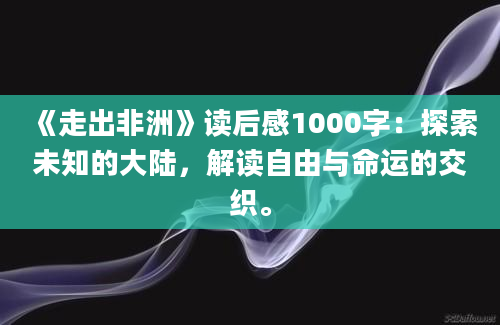 《走出非洲》读后感1000字：探索未知的大陆，解读自由与命运的交织。