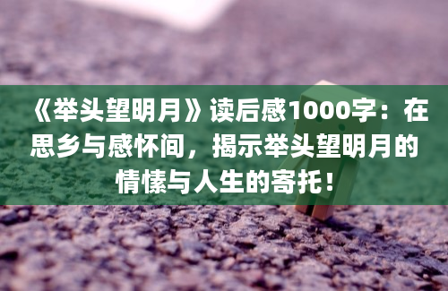 《举头望明月》读后感1000字：在思乡与感怀间，揭示举头望明月的情愫与人生的寄托！