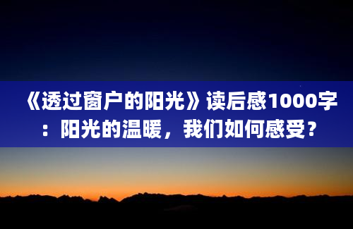 《透过窗户的阳光》读后感1000字：阳光的温暖，我们如何感受？