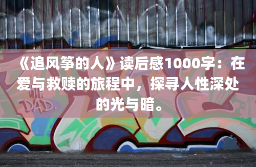 《追风筝的人》读后感1000字：在爱与救赎的旅程中，探寻人性深处的光与暗。