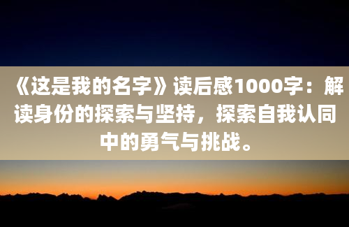 《这是我的名字》读后感1000字：解读身份的探索与坚持，探索自我认同中的勇气与挑战。