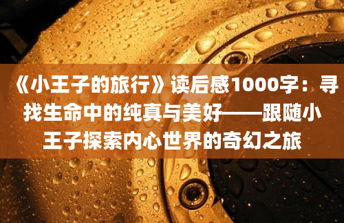 《小王子的旅行》读后感1000字：寻找生命中的纯真与美好——跟随小王子探索内心世界的奇幻之旅