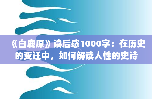 《白鹿原》读后感1000字：在历史的变迁中，如何解读人性的史诗