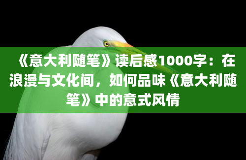 《意大利随笔》读后感1000字：在浪漫与文化间，如何品味《意大利随笔》中的意式风情