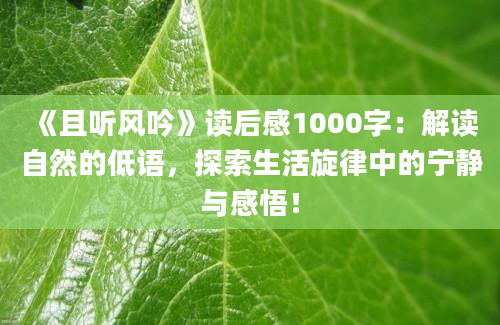 《且听风吟》读后感1000字：解读自然的低语，探索生活旋律中的宁静与感悟！