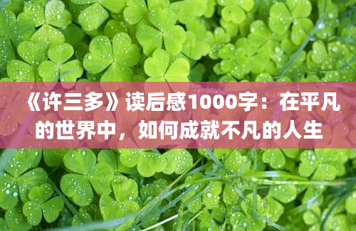 《许三多》读后感1000字：在平凡的世界中，如何成就不凡的人生