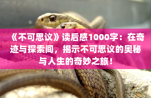 《不可思议》读后感1000字：在奇迹与探索间，揭示不可思议的奥秘与人生的奇妙之旅！