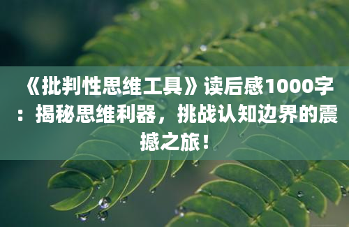 《批判性思维工具》<a href=https://www.baixuetang.com target=_blank class=infotextkey>读后感</a>1000字：揭秘思维利器，挑战认知边界的震撼之旅！