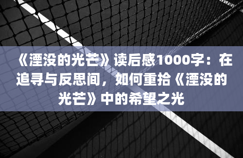 《湮没的光芒》读后感1000字：在追寻与反思间，如何重拾《湮没的光芒》中的希望之光