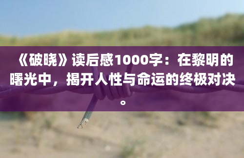 《破晓》读后感1000字：在黎明的曙光中，揭开人性与命运的终极对决。