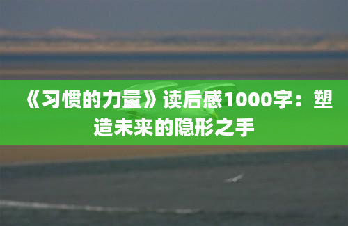 《习惯的力量》读后感1000字：塑造未来的隐形之手