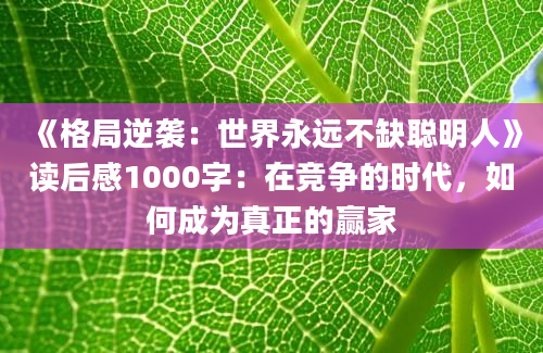 《格局逆袭：世界永远不缺聪明人》读后感1000字：在竞争的时代，如何成为真正的赢家