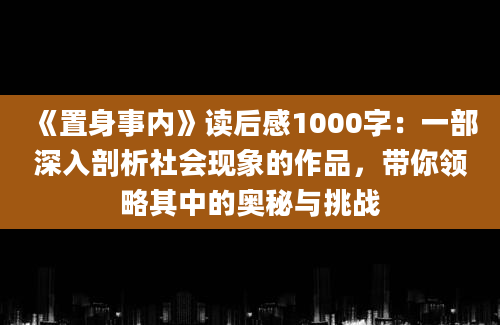 《置身事内》读后感1000字：一部深入剖析社会现象的作品，带你领略其中的奥秘与挑战