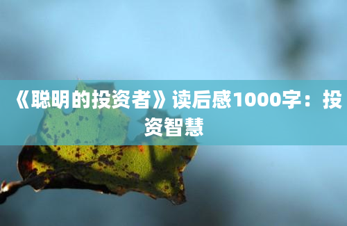 《聪明的投资者》<a href=https://www.baixuetang.com target=_blank class=infotextkey>读后感</a>1000字：投资<a href=https://www.baixuetang.com/tag/zhihui.html target=_blank class=infotextkey>智慧</a>