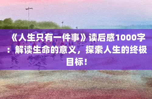 《人生只有一件事》读后感1000字：解读生命的意义，探索人生的终极目标！