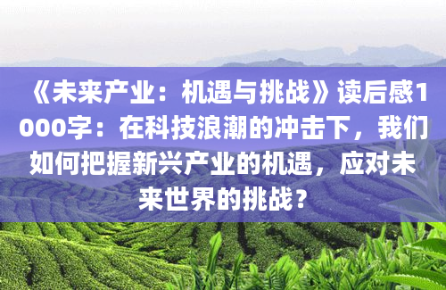 《未来产业：机遇与挑战》读后感1000字：在科技浪潮的冲击下，我们如何把握新兴产业的机遇，应对未来世界的挑战？