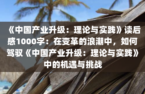 《中国产业升级：理论与实践》读后感1000字：在变革的浪潮中，如何驾驭《中国产业升级：理论与实践》中的机遇与挑战