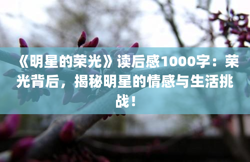 《明星的荣光》读后感1000字：荣光背后，揭秘明星的情感与生活挑战！