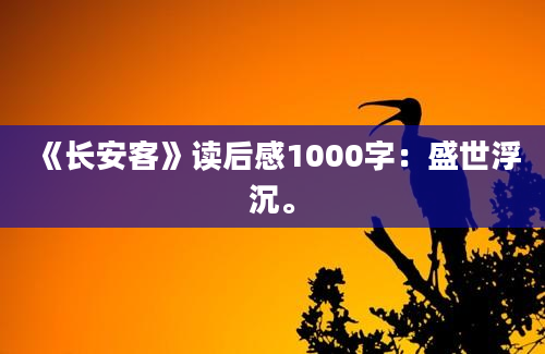 《长安客》读后感1000字：盛世浮沉。