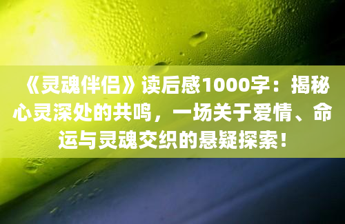 《灵魂伴侣》读后感1000字：揭秘心灵深处的共鸣，一场关于爱情、命运与灵魂交织的悬疑探索！