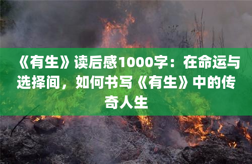 《有生》读后感1000字：在命运与选择间，如何书写《有生》中的传奇人生