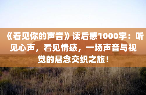 《看见你的声音》读后感1000字：听见心声，看见情感，一场声音与视觉的悬念交织之旅！