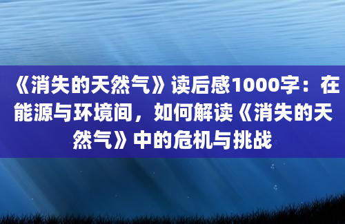 《消失的天然气》读后感1000字：在能源与环境间，如何解读《消失的天然气》中的危机与挑战