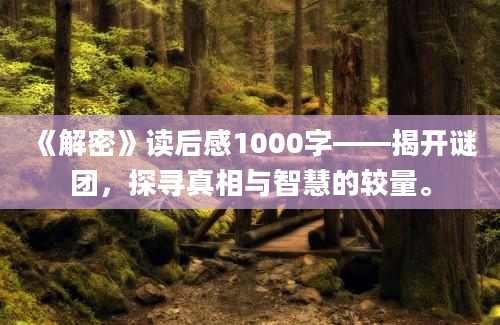 《解密》读后感1000字——揭开谜团，探寻真相与智慧的较量。