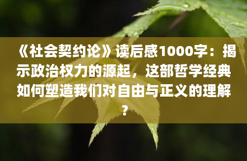 《社会契约论》读后感1000字：揭示政治权力的源起，这部哲学经典如何塑造我们对自由与正义的理解？