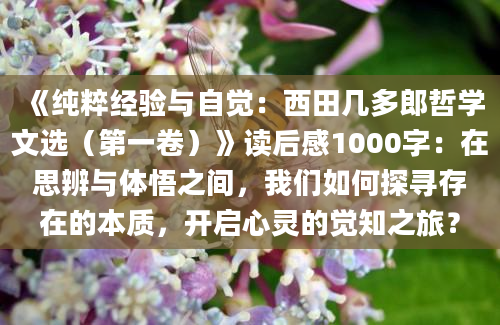 《纯粹经验与自觉：西田几多郎哲学文选（第一卷）》读后感1000字：在思辨与体悟之间，我们如何探寻存在的本质，开启心灵的觉知之旅？