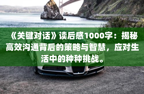 《关键对话》读后感1000字：揭秘高效沟通背后的策略与智慧，应对生活中的种种挑战。