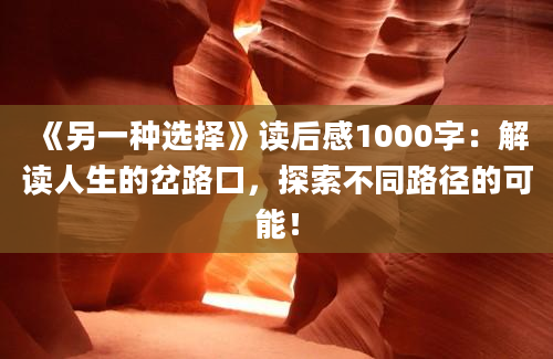 《另一种选择》读后感1000字：解读人生的岔路口，探索不同路径的可能！