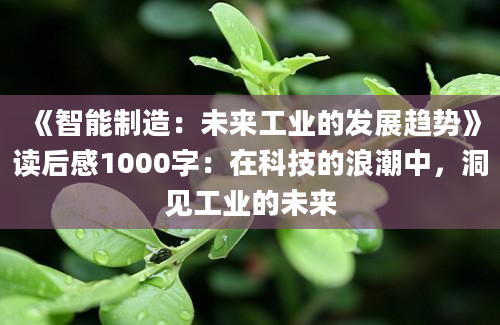 《智能制造：未来工业的发展趋势》读后感1000字：在科技的浪潮中，洞见工业的未来