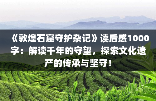 《敦煌石窟守护杂记》读后感1000字：解读千年的守望，探索文化遗产的传承与坚守！